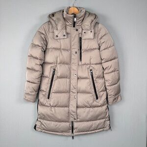 BERNARDO Hooded Water Resistant Puffer Jacket S Frappe Beige Winter Coat Neutral